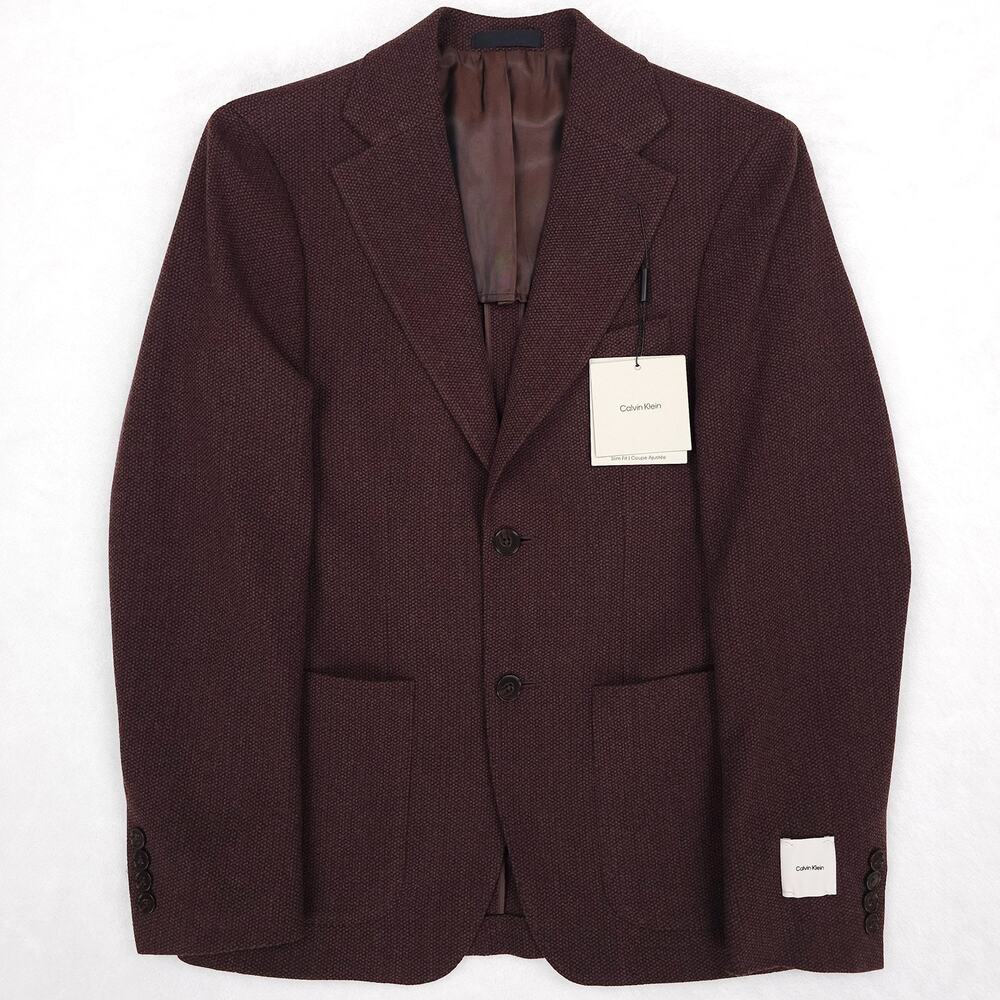 Calvin Klein Mens Slim Fit Sport Coat Blazer 36R Rust Textured Stretch Wool NWT